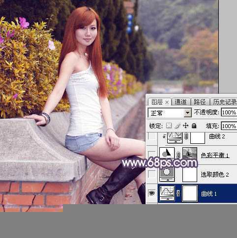 ‘Photoshop将夏季外景美女图片增加秋季阳光暖色‘