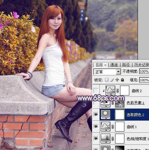 ‘Photoshop将夏季外景美女图片增加秋季阳光暖色‘