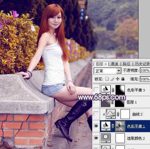‘Photoshop将夏季外景美女图片增加秋季阳光暖色‘