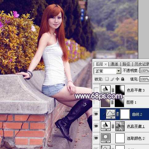 ‘Photoshop将夏季外景美女图片增加秋季阳光暖色‘