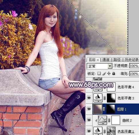 ‘Photoshop将夏季外景美女图片增加秋季阳光暖色‘