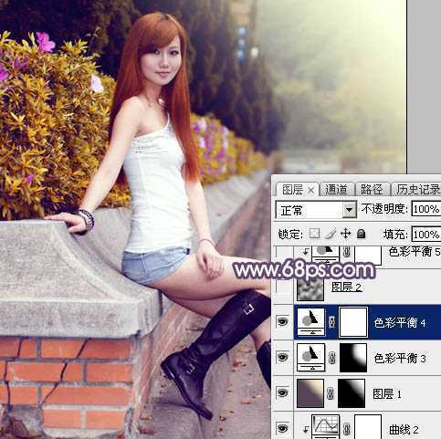‘Photoshop将夏季外景美女图片增加秋季阳光暖色‘