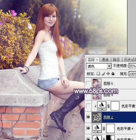 ‘Photoshop将夏季外景美女图片增加秋季阳光暖色‘