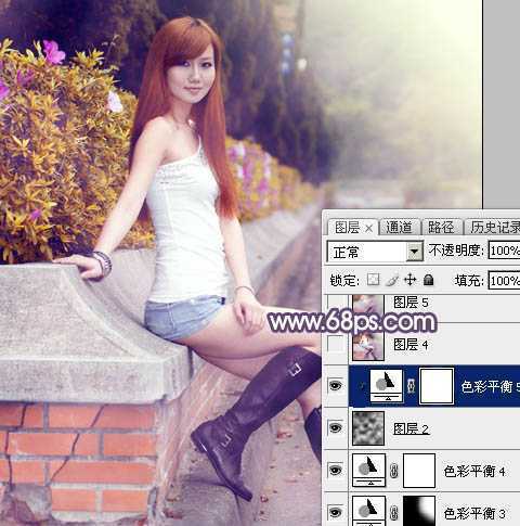 ‘Photoshop将夏季外景美女图片增加秋季阳光暖色‘