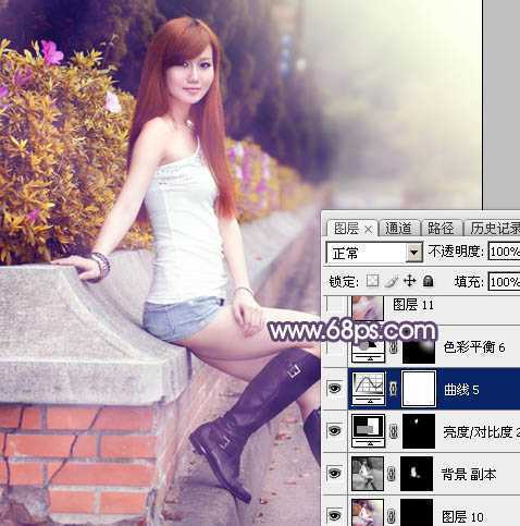 ‘Photoshop将夏季外景美女图片增加秋季阳光暖色‘