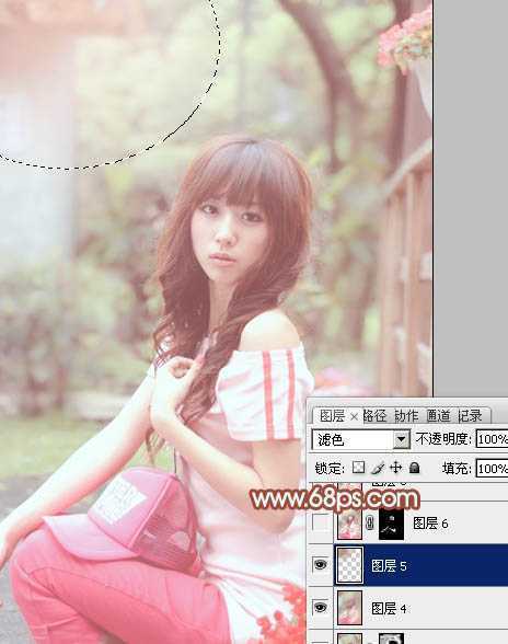 ‘Photoshop为花坛边美女图片增加朦胧小清新的淡调红褐色‘