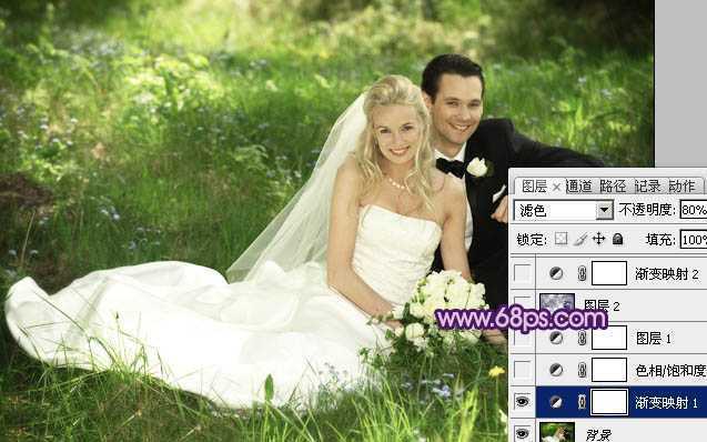 ‘Photoshop将外景婚片调成淡淡的紫红色‘