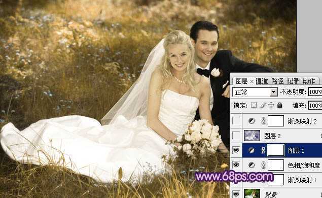 ‘Photoshop将外景婚片调成淡淡的紫红色‘