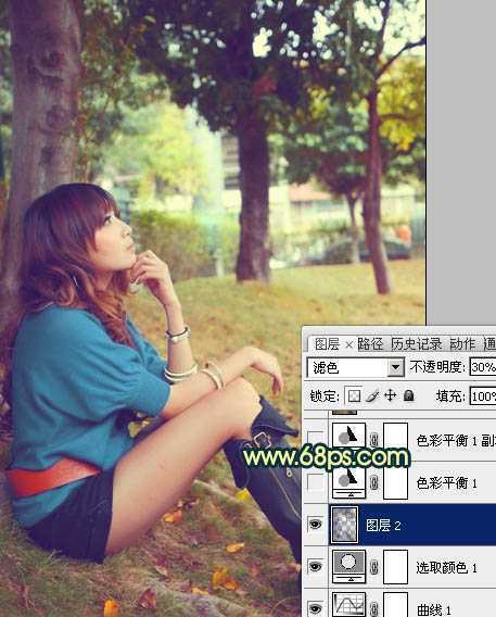 ‘Photoshop将外景美女图片调制出柔美的夏日暖色调效果‘