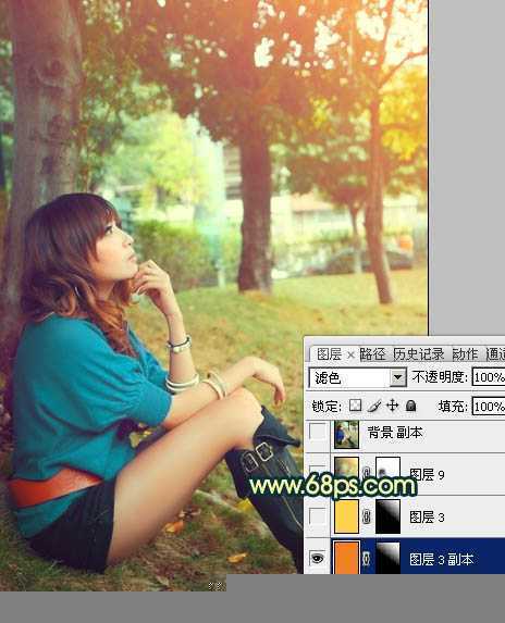 ‘Photoshop将外景美女图片调制出柔美的夏日暖色调效果‘