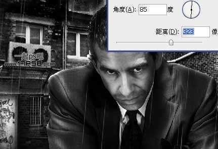 ‘photoshop将帅哥图片合成超酷的雨夜黑白插画效果‘