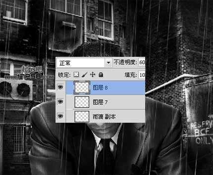 ‘photoshop将帅哥图片合成超酷的雨夜黑白插画效果‘