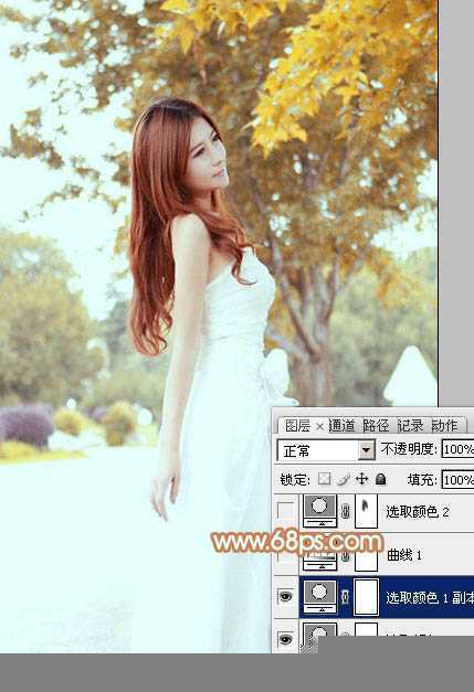 ‘Photoshop为外景美女图片打造清爽的秋季橙红色‘