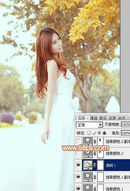 ‘Photoshop为外景美女图片打造清爽的秋季橙红色‘
