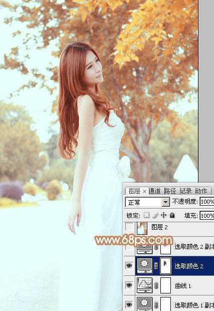 ‘Photoshop为外景美女图片打造清爽的秋季橙红色‘