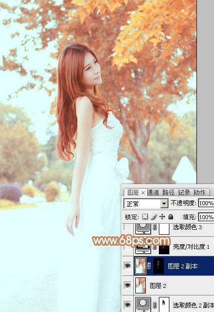 ‘Photoshop为外景美女图片打造清爽的秋季橙红色‘
