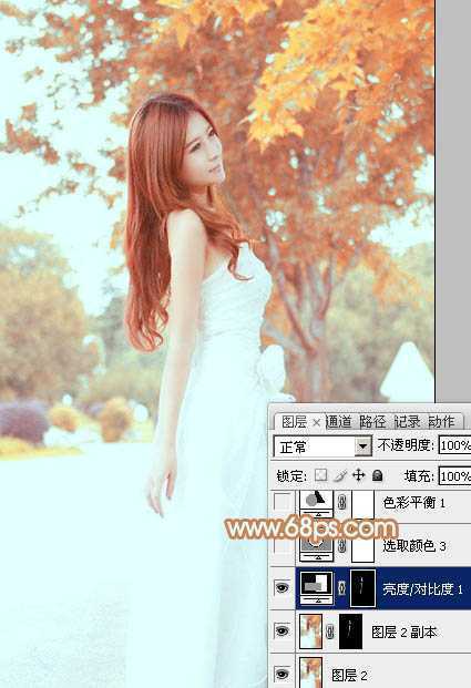 ‘Photoshop为外景美女图片打造清爽的秋季橙红色‘