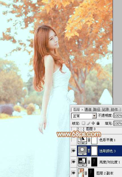 ‘Photoshop为外景美女图片打造清爽的秋季橙红色‘