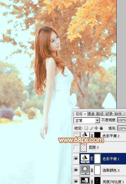 ‘Photoshop为外景美女图片打造清爽的秋季橙红色‘