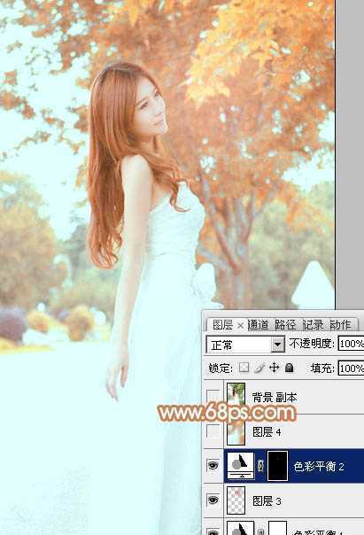 ‘Photoshop为外景美女图片打造清爽的秋季橙红色‘