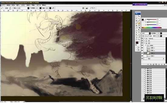 ‘photoshop鼠绘科幻的怪兽场景插画‘