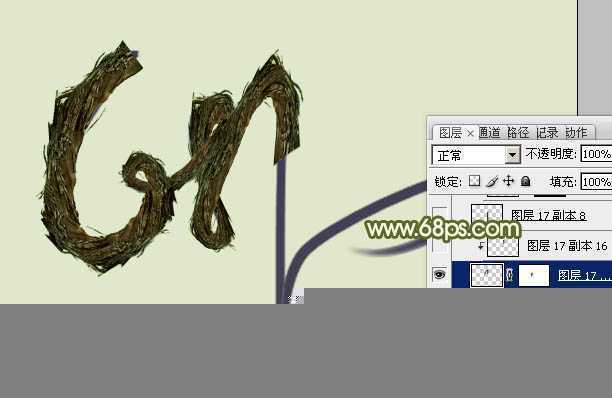 ‘Photoshop制作创意的古树藤连写字‘
