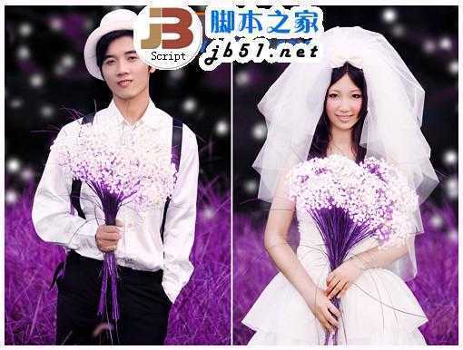 ‘PS调色教程：Photoshop调出紫色浪漫婚纱照‘