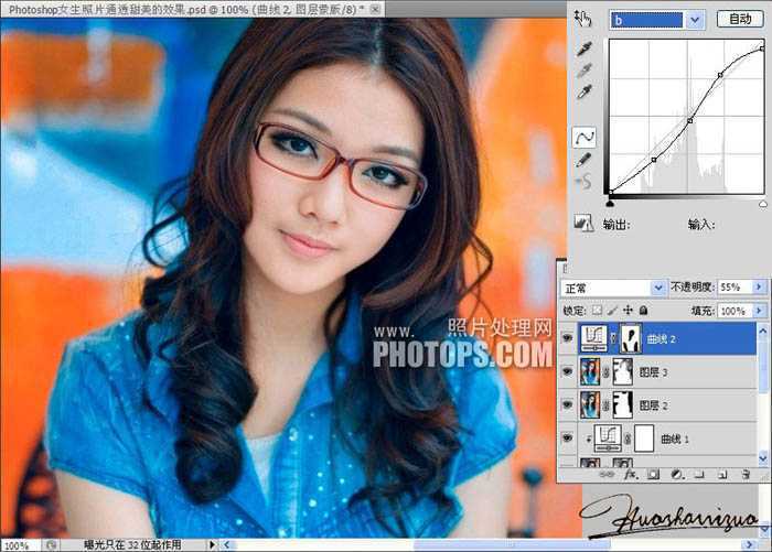 ‘photoshop使用Lab模式为偏暗的美女图片加上甜美色‘