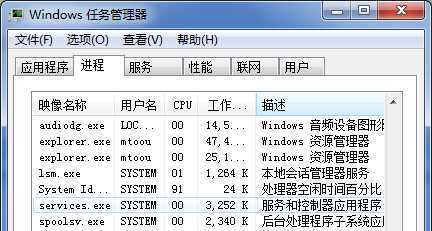 笔者Windows 7系统任务管理器中的services.exe进程