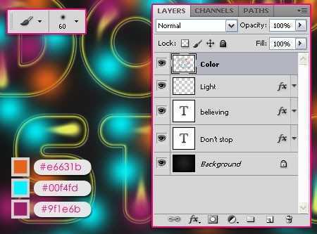 ‘Photoshop制作出漂亮的彩色萤火水晶字效果‘