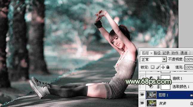 ‘Photoshop为外景人物图片打造出甜美的暗绿色‘