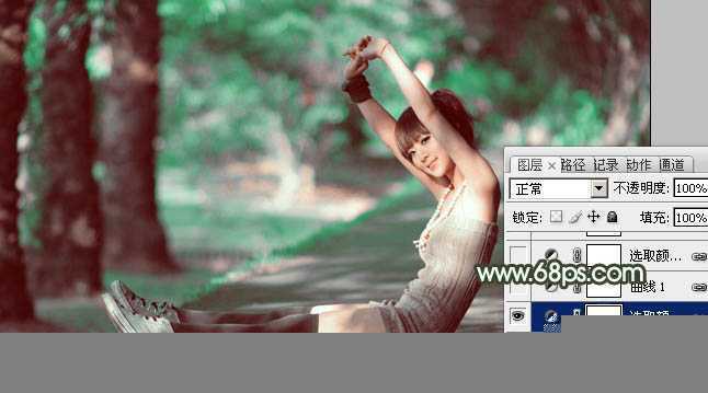 ‘Photoshop为外景人物图片打造出甜美的暗绿色‘