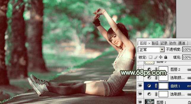 ‘Photoshop为外景人物图片打造出甜美的暗绿色‘