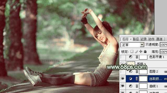 ‘Photoshop为外景人物图片打造出甜美的暗绿色‘