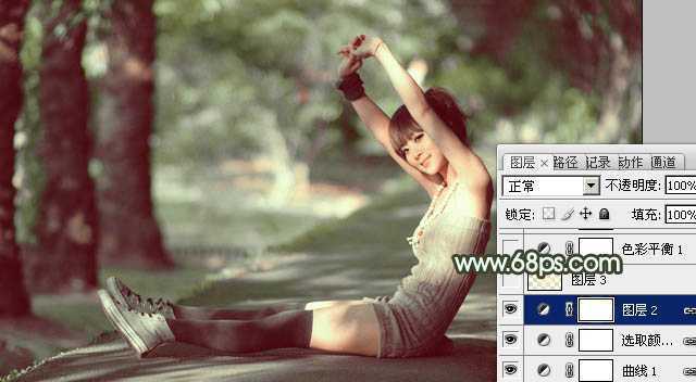 ‘Photoshop为外景人物图片打造出甜美的暗绿色‘