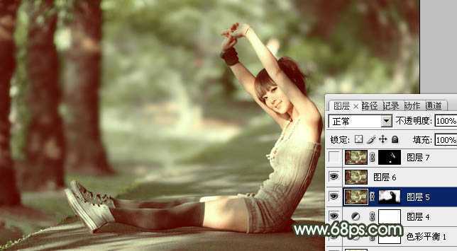 ‘Photoshop为外景人物图片打造出甜美的暗绿色‘