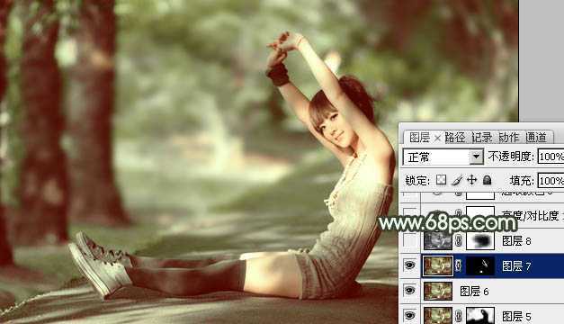 ‘Photoshop为外景人物图片打造出甜美的暗绿色‘