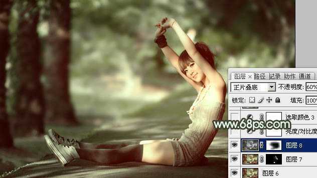‘Photoshop为外景人物图片打造出甜美的暗绿色‘