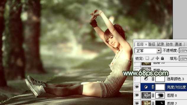 ‘Photoshop为外景人物图片打造出甜美的暗绿色‘