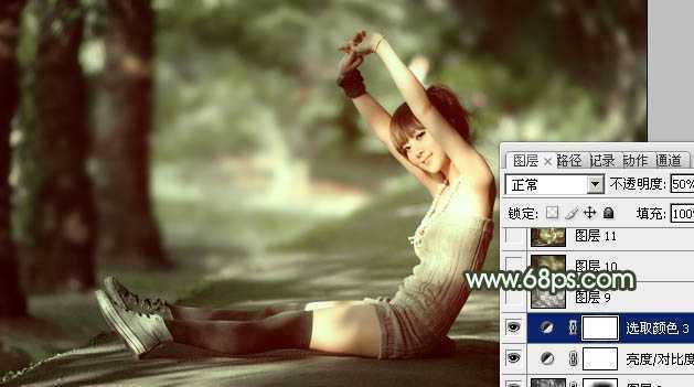 ‘Photoshop为外景人物图片打造出甜美的暗绿色‘