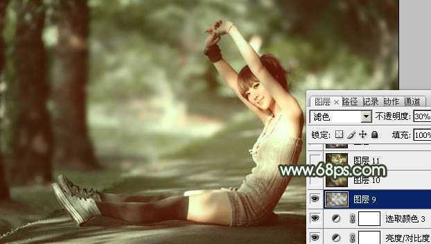 ‘Photoshop为外景人物图片打造出甜美的暗绿色‘