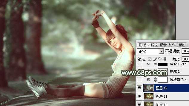 ‘Photoshop为外景人物图片打造出甜美的暗绿色‘