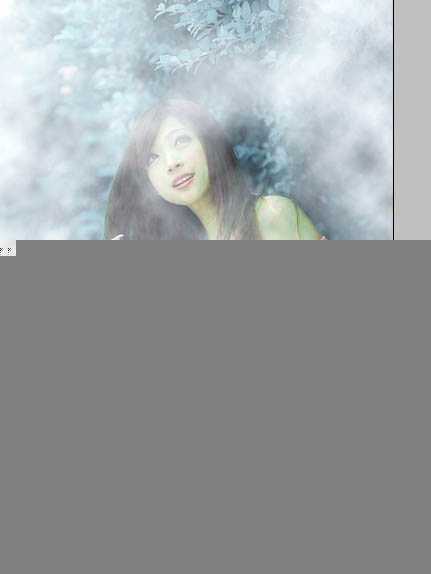 ‘Photoshop为树林美女图片调制出唯美的淡蓝色云彩效果‘