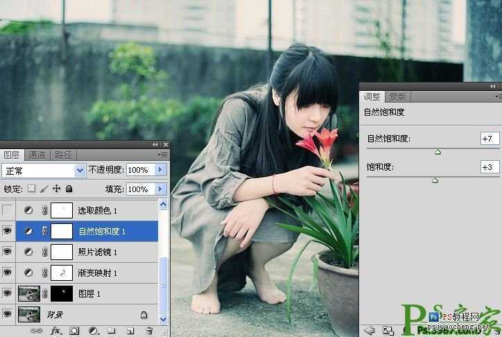 ‘PS将美女图片调出淡绿色意境效果‘
