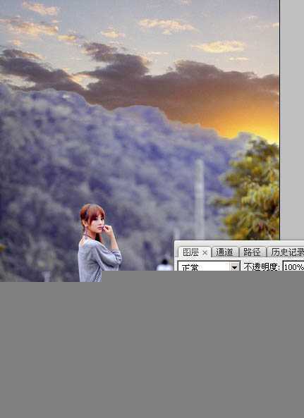 ‘Photoshop调出唯美的暗调霞光色的外景泛白图片‘