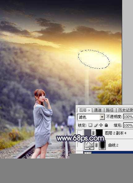 ‘Photoshop调出唯美的暗调霞光色的外景泛白图片‘
