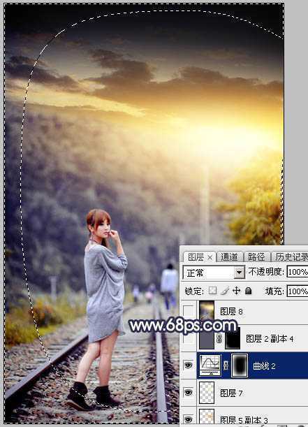 ‘Photoshop调出唯美的暗调霞光色的外景泛白图片‘