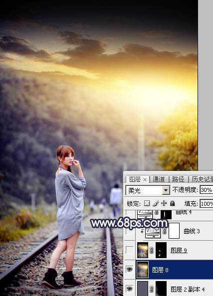 ‘Photoshop调出唯美的暗调霞光色的外景泛白图片‘