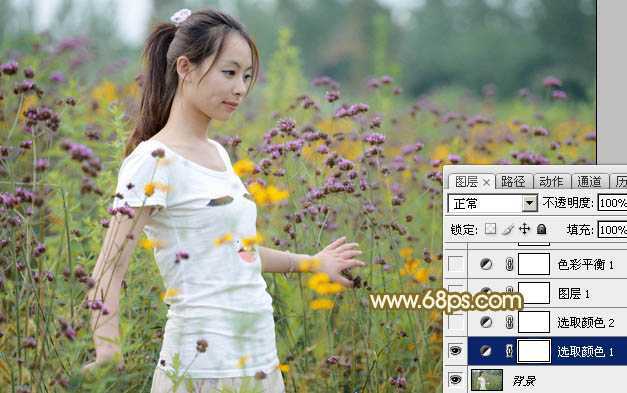 ‘Photoshop为野花中的美女打造出唯美的粉黄色‘