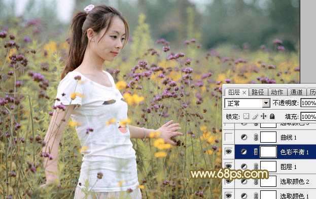 ‘Photoshop为野花中的美女打造出唯美的粉黄色‘